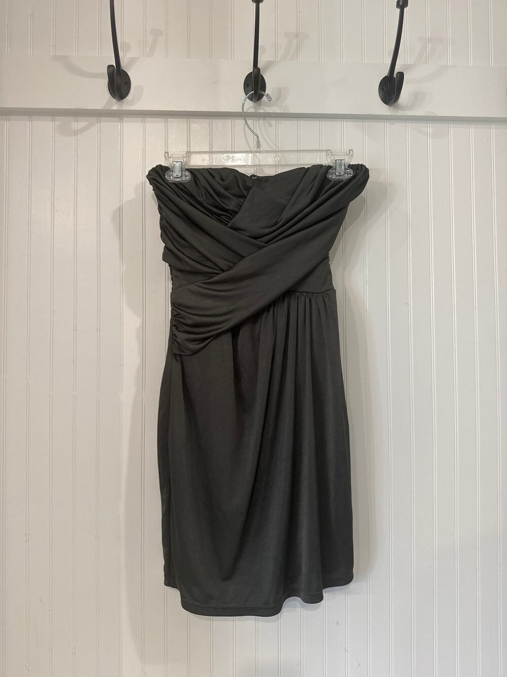 Express Strapless Crossover Draped Bodice Ruched Charcoal Grey Cocktail Dress XS